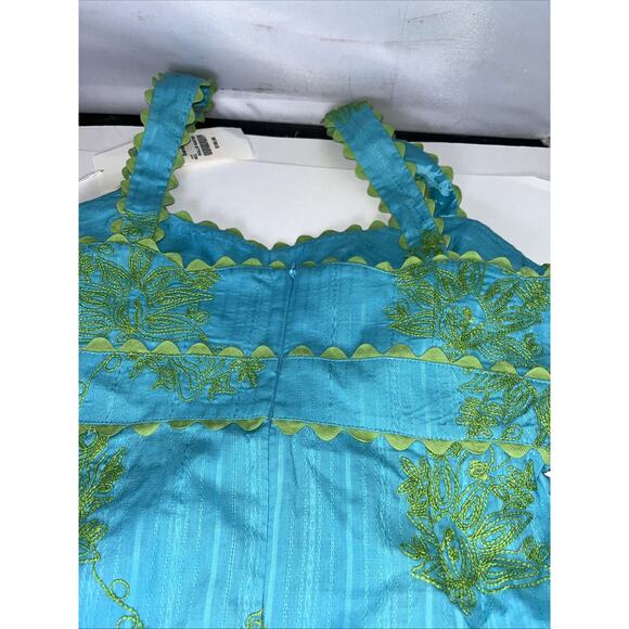 Nanette Lepore Aqua Blue Olive Green Embroidered Ric Rac Tunic Top Sz 6 Skirt 4 - Picture 9 of 11